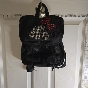 Disney Black Mini Backpack with Rhinestone Minnie Mouse and Red Bow